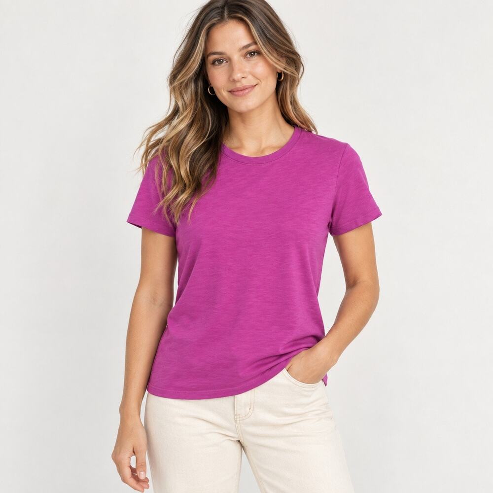 NWOT American Giant Women's Premium Cotton Slub Crew Tee Beauty Berry Pink XS